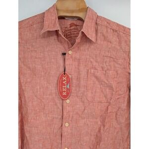 NWT Men's Tommy Bahama Shirt LG Orange Linen Button Up Long‎ Sleeve Relax Beach